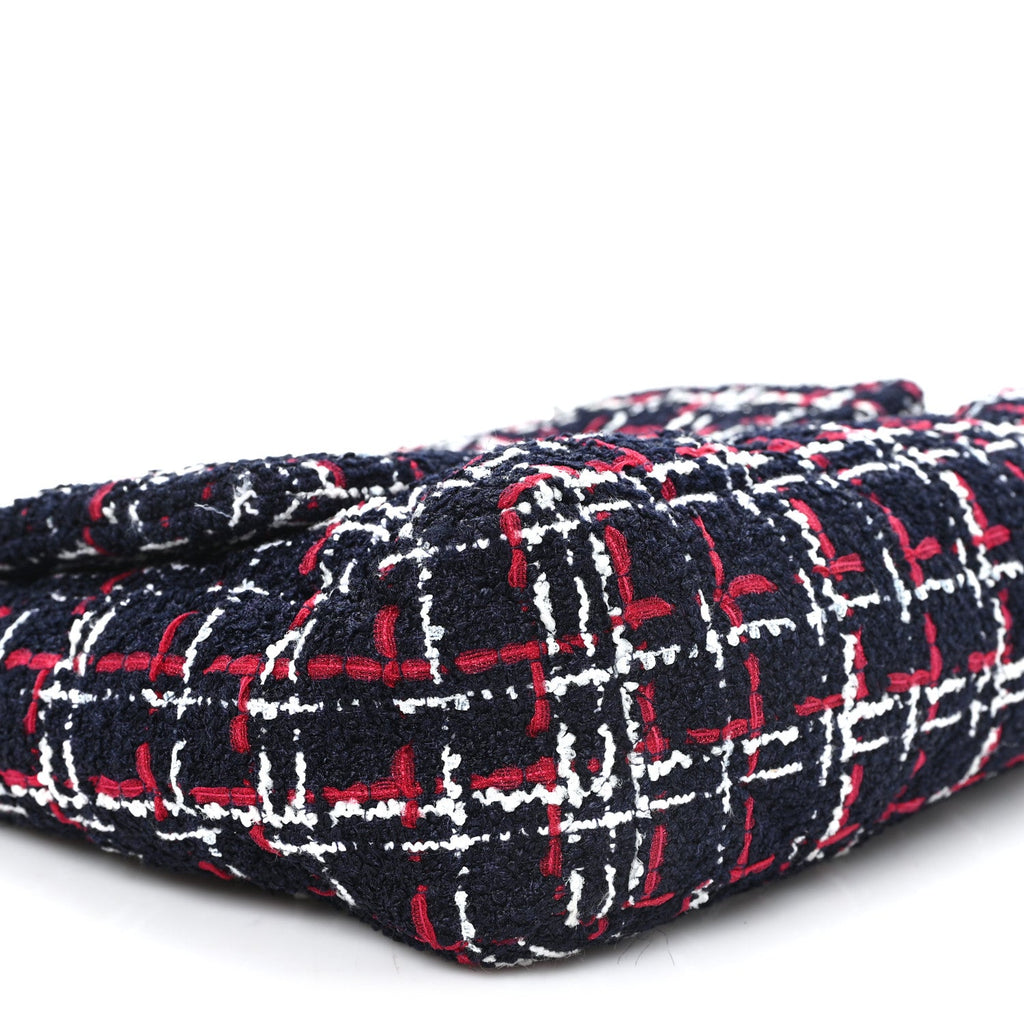 Tweed Quilted Large Chanel 19 Flap Navy Blue White Red