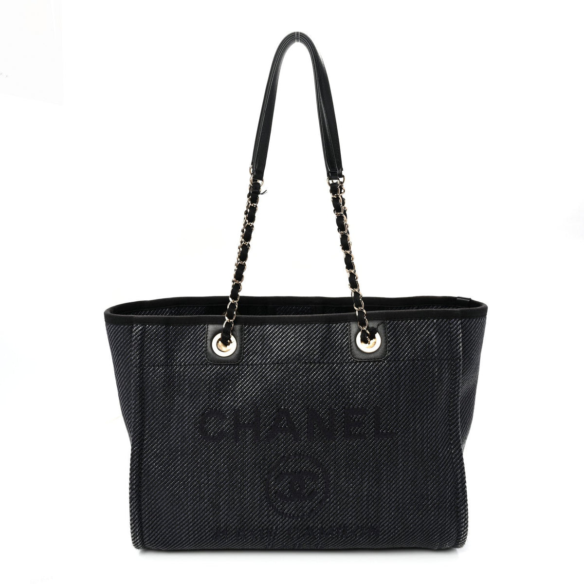 Mixed Fibers Calfskin Small Deauville Tote Black
