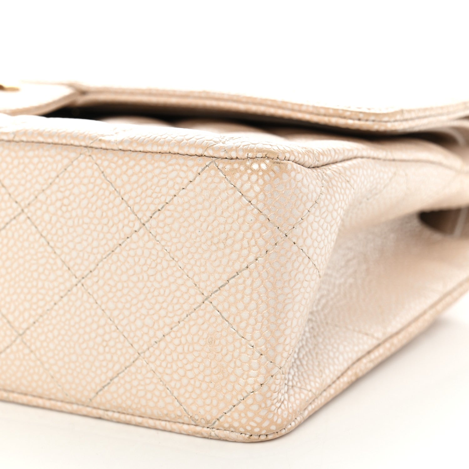Pearly Caviar Quilted Medium Double Flap Light Beige