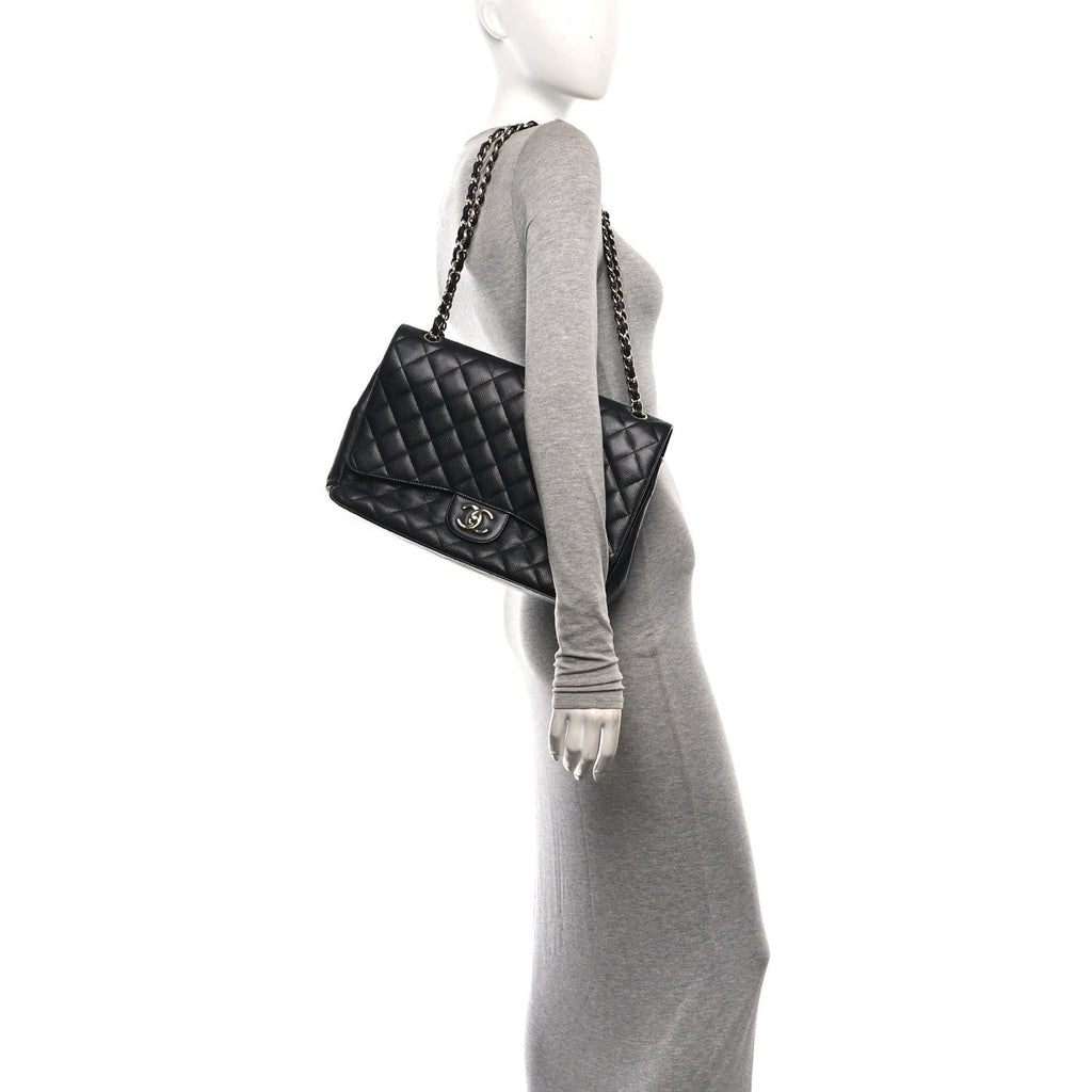 Caviar Quilted Maxi Double Flap Black