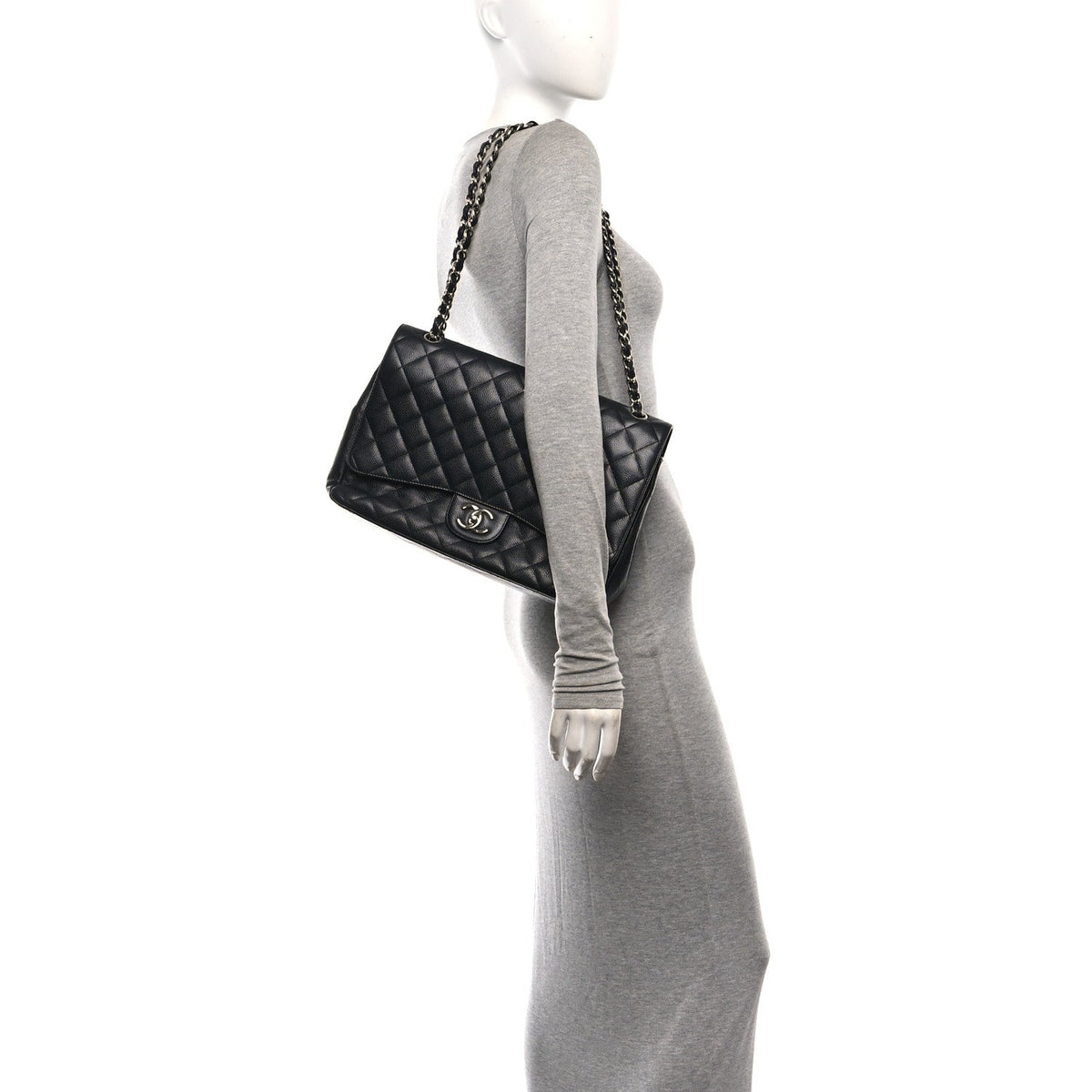 Caviar Quilted Maxi Double Flap Black