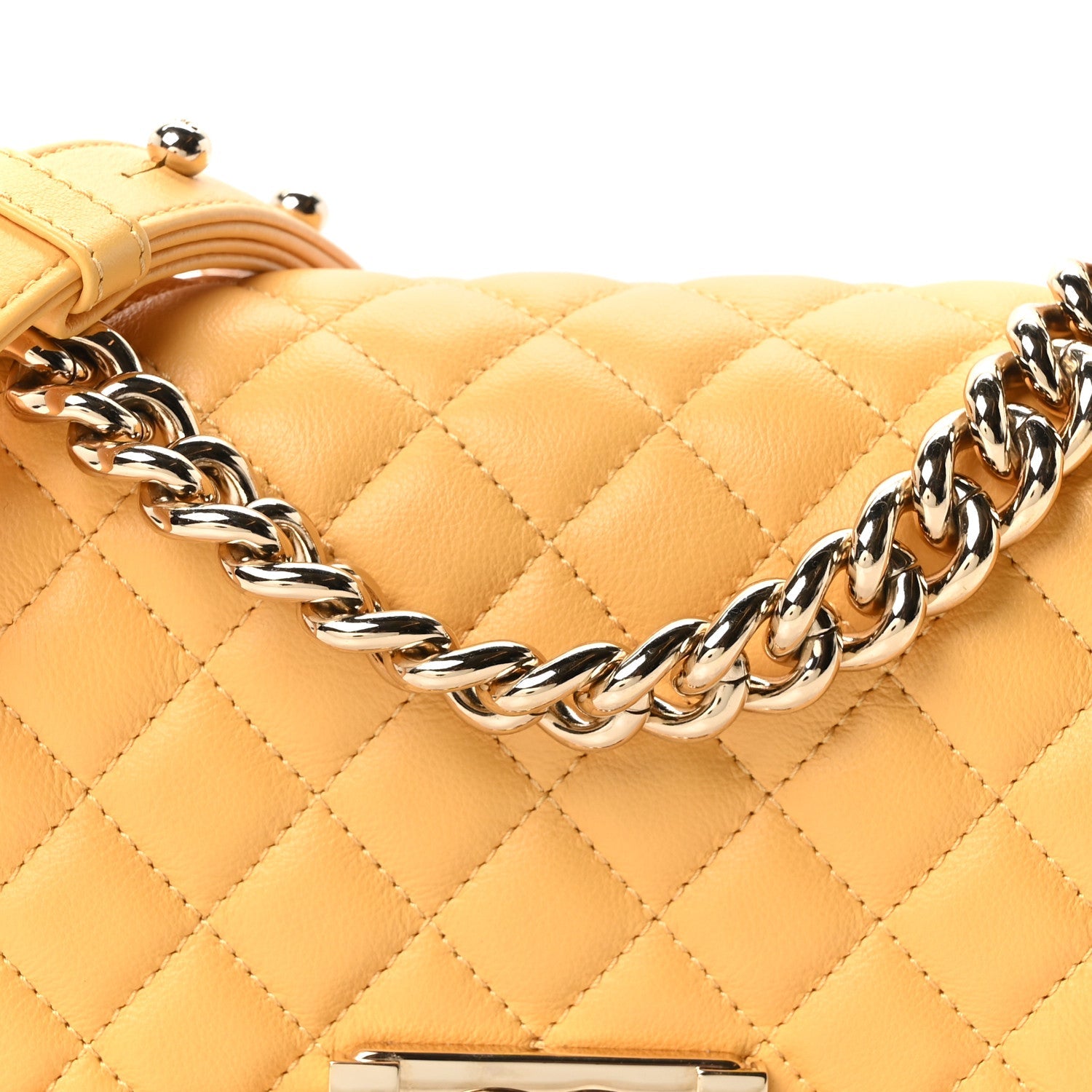 Calfskin Quilted Small Boy Flap Yellow