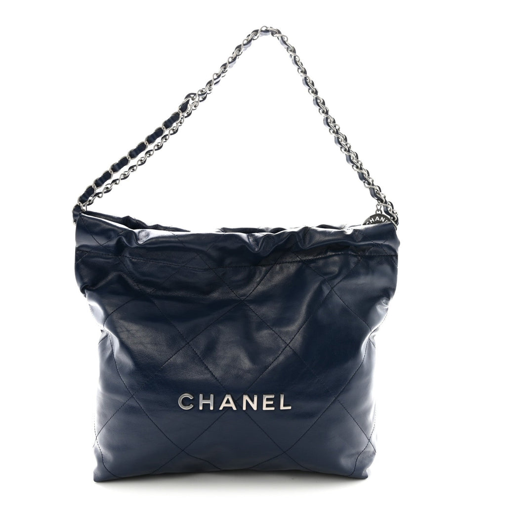 Shiny Calfskin Quilted Small Chanel 22 Navy