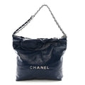 Shiny Calfskin Quilted Small Chanel 22 Navy