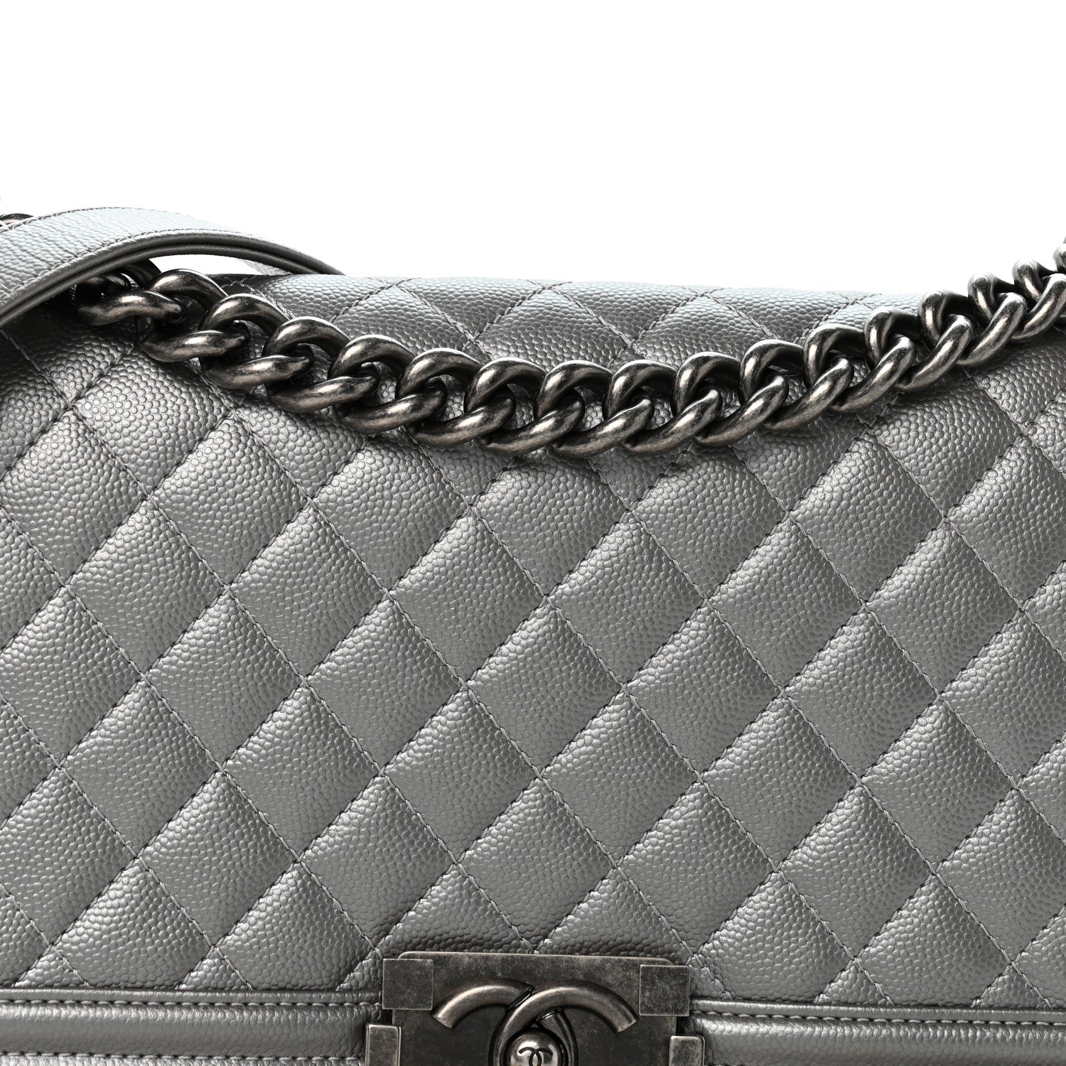 Metallic Caviar Quilted Medium Boy Flap Silver