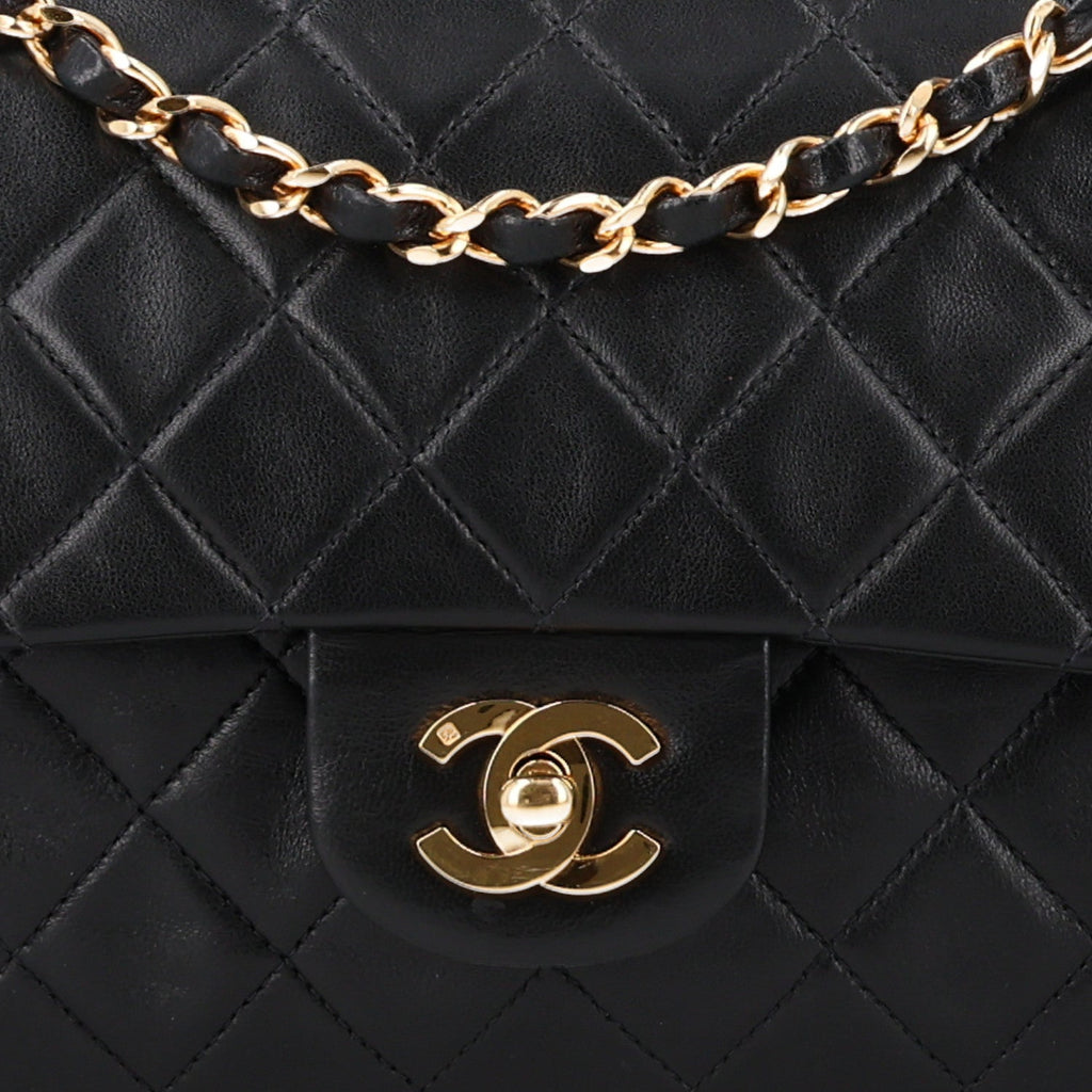 Lambskin Quilted Medium Double Flap Black