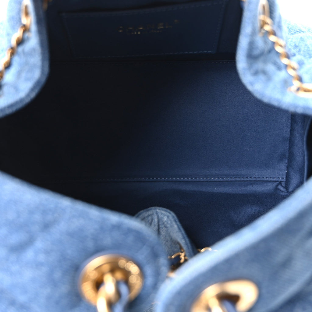 Washed Denim Quilted Small Chanel 25 Handbag Blue