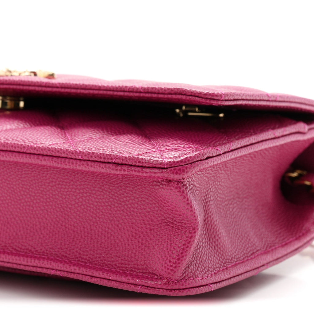 Caviar Quilted Chain Embossed CC Wallet On Chain WOC Fuchsia
