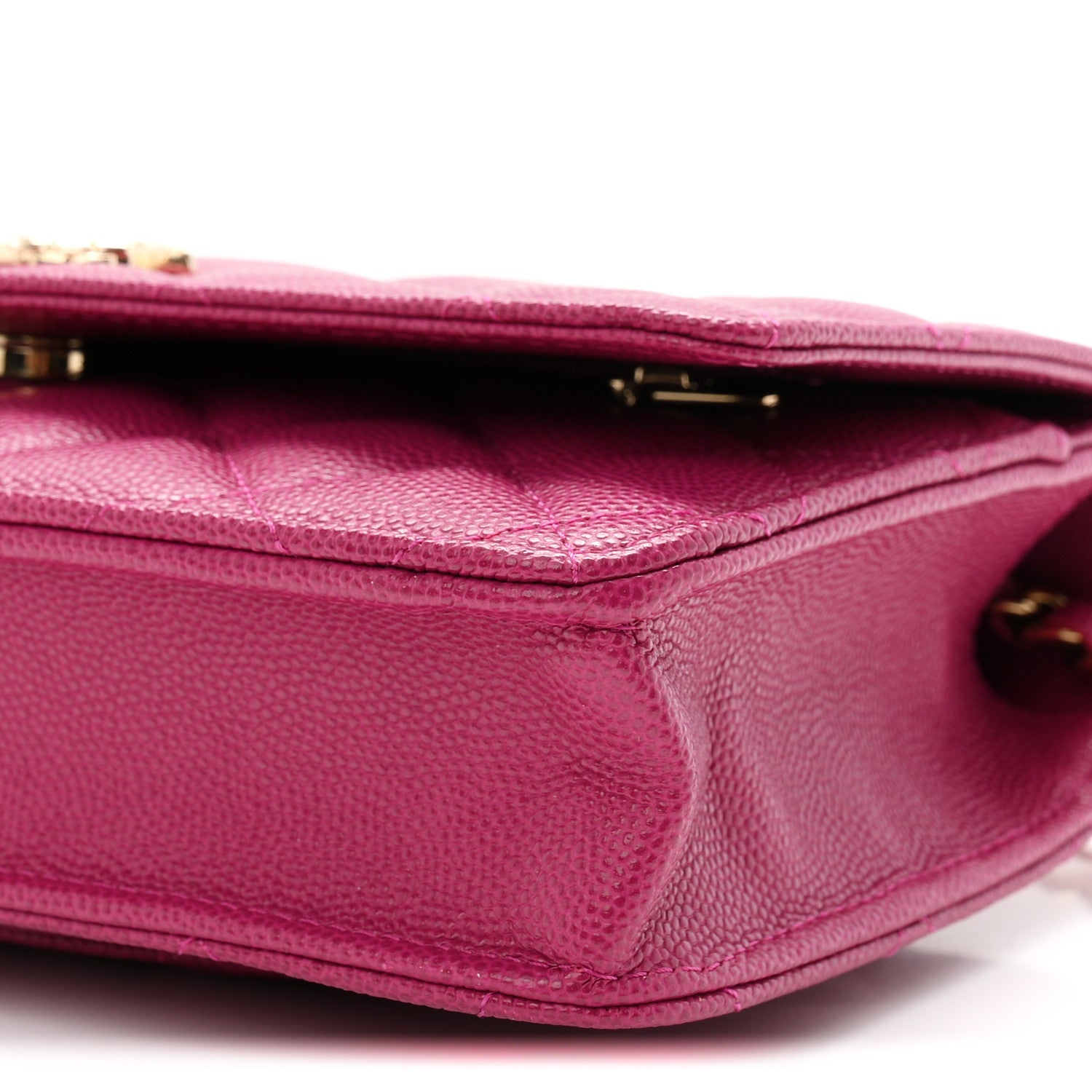 Caviar Quilted Chain Embossed CC Wallet On Chain WOC Fuchsia