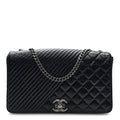 Glazed Calfskin Quilted Large Coco Boy Flap Black