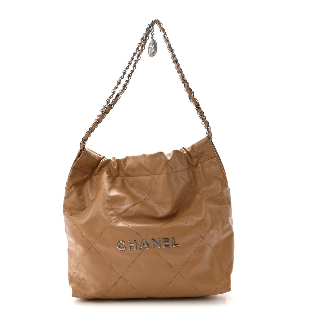 Shiny Calfskin Quilted Small Chanel 22 Beige