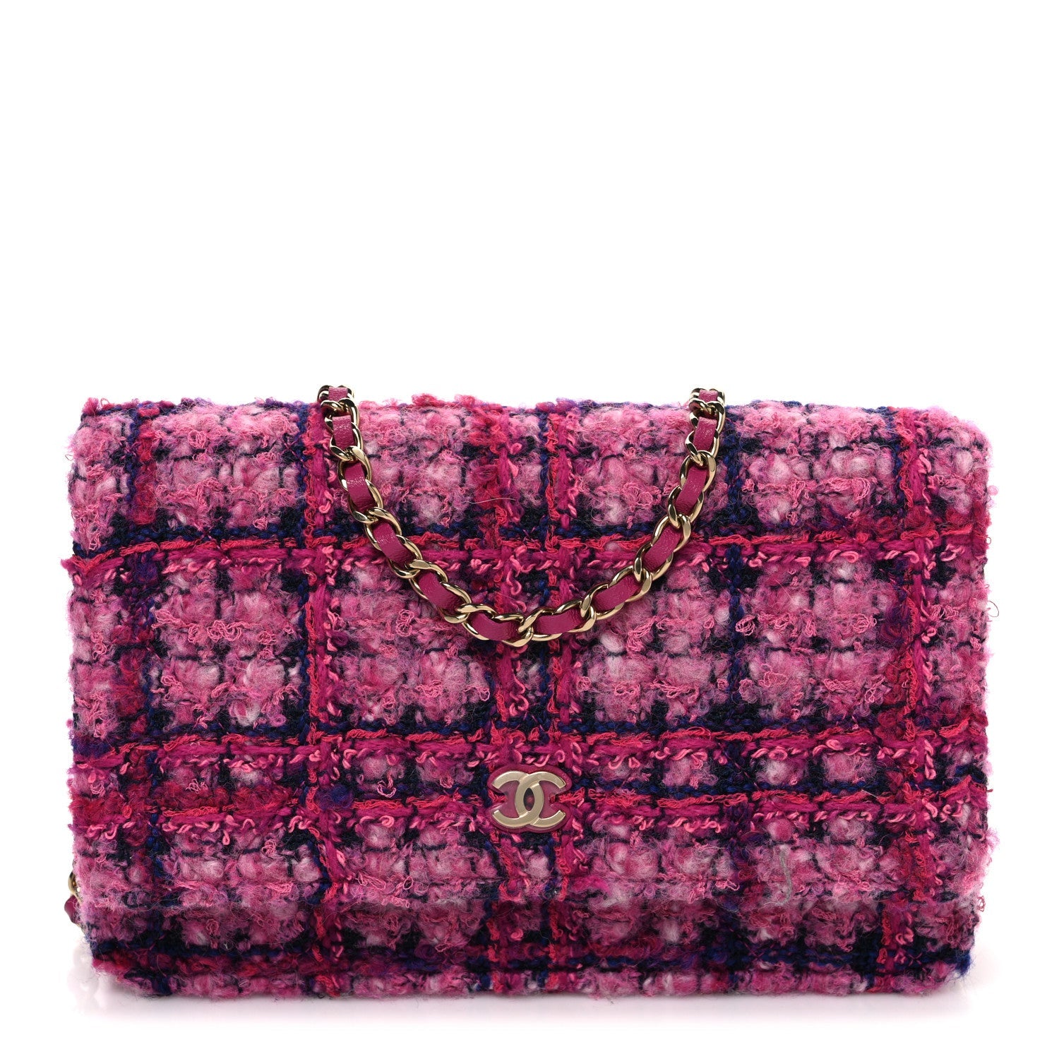 Tweed Quilted Wallet On Chain WOC Fuchsia Purple