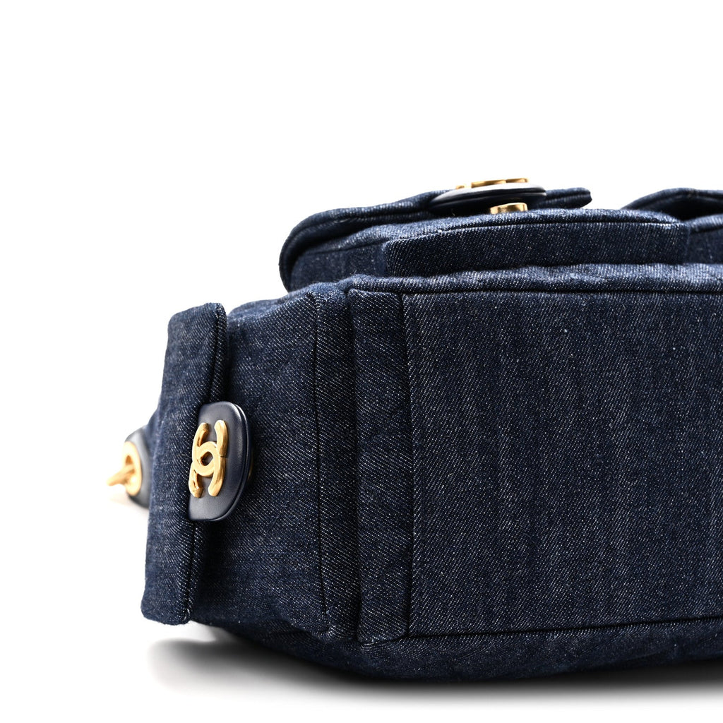 Washed Denim Quilted Large Trendy Pockets Hobo Dark Blue