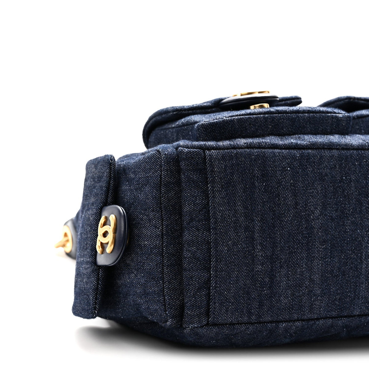 Washed Denim Quilted Large Trendy Pockets Hobo Dark Blue