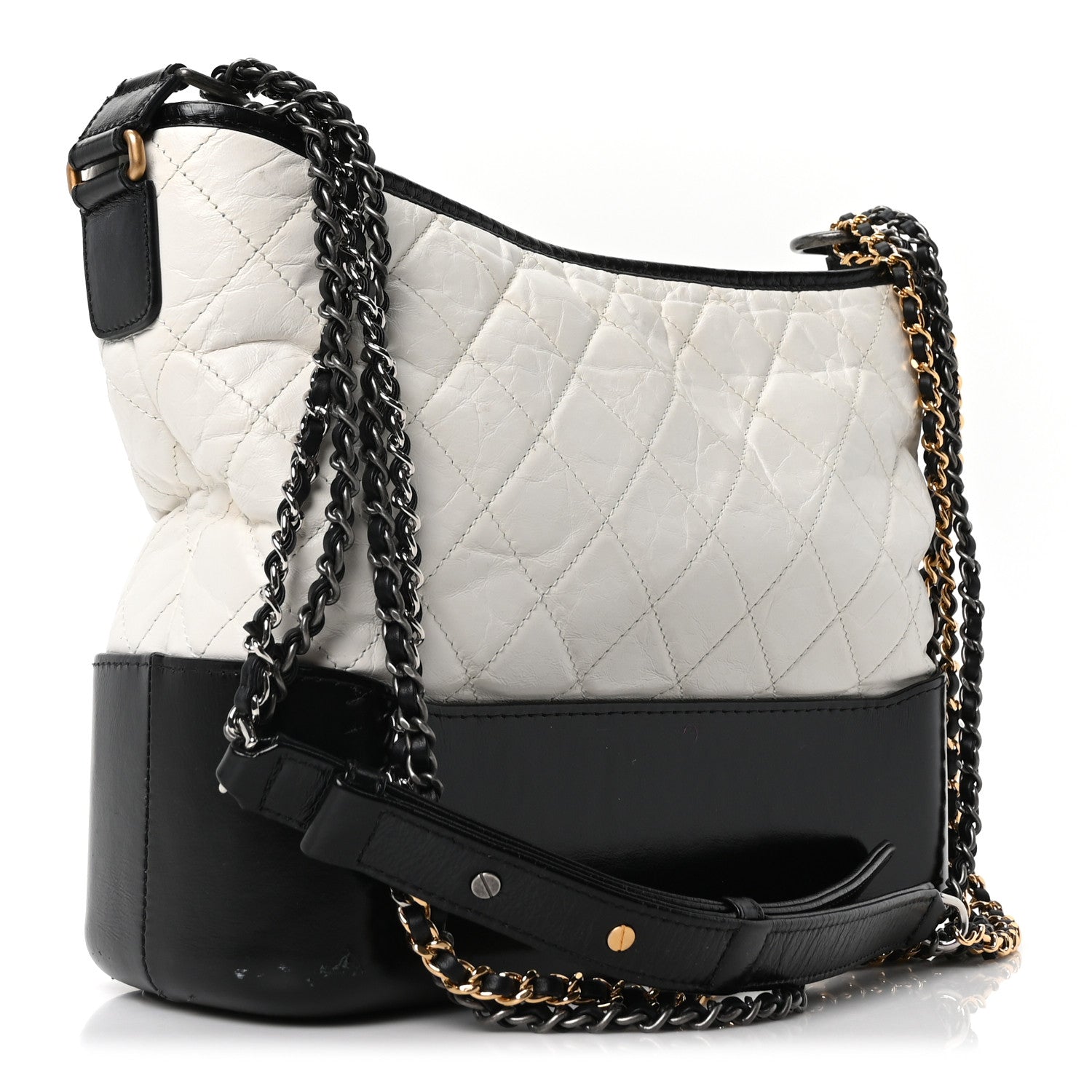 Aged Calfskin Quilted Medium Gabrielle Hobo Black White