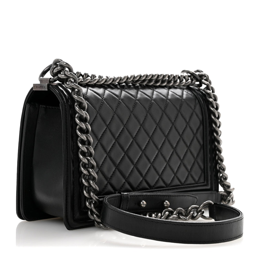 Lambskin Quilted Medium Boy Flap Black
