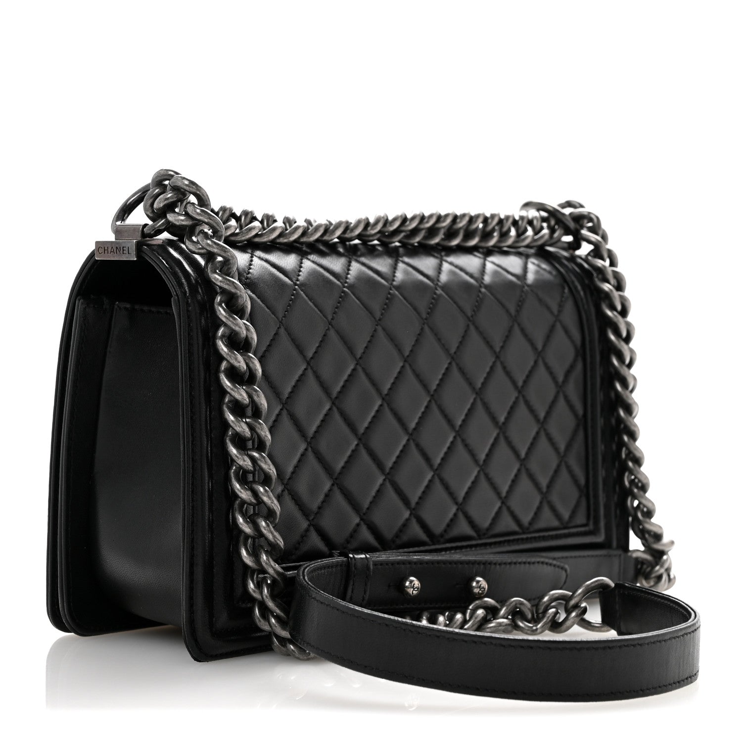 Lambskin Quilted Medium Boy Flap Black