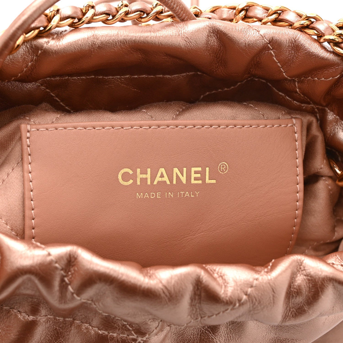 Metallic Calfskin Quilted Mini Chanel 22 Copper