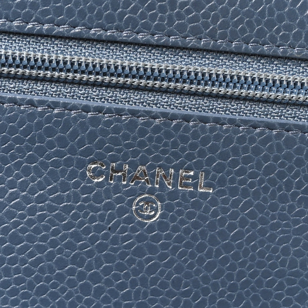 Caviar Quilted Wallet on Chain WOC Blue