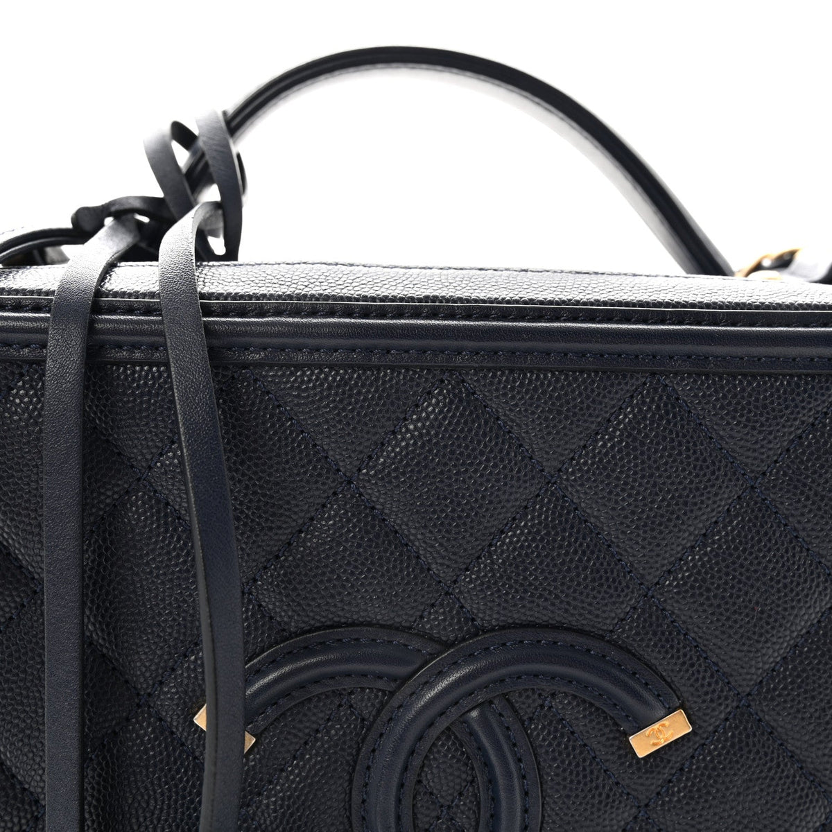 Caviar Quilted Large CC Filigree Vanity Case Navy