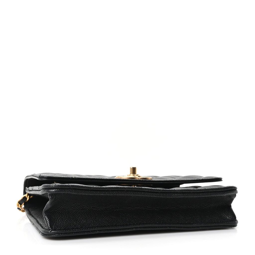 Caviar Quilted Camellia Wallet On Chain WOC Black