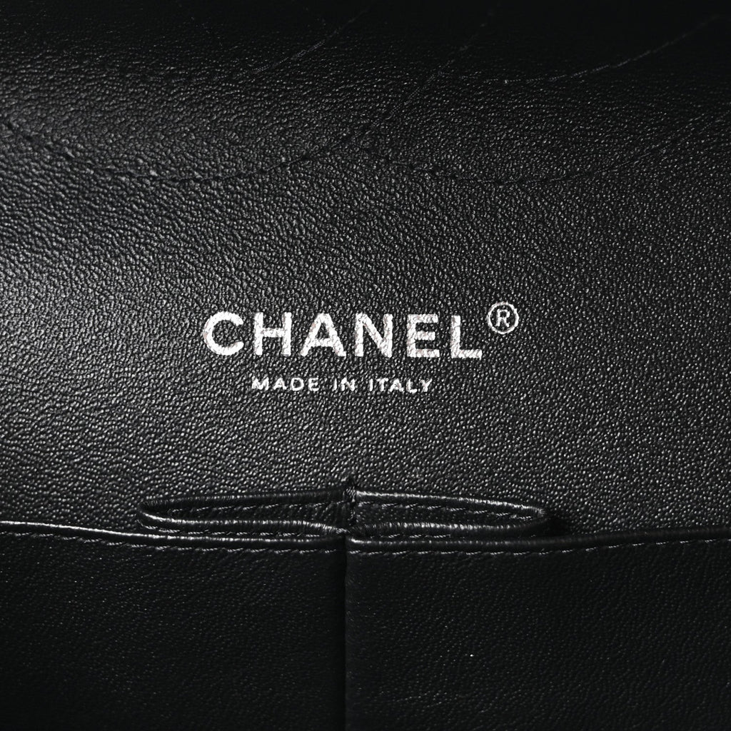 Patent Chevron Quilted Jumbo Double Flap Black