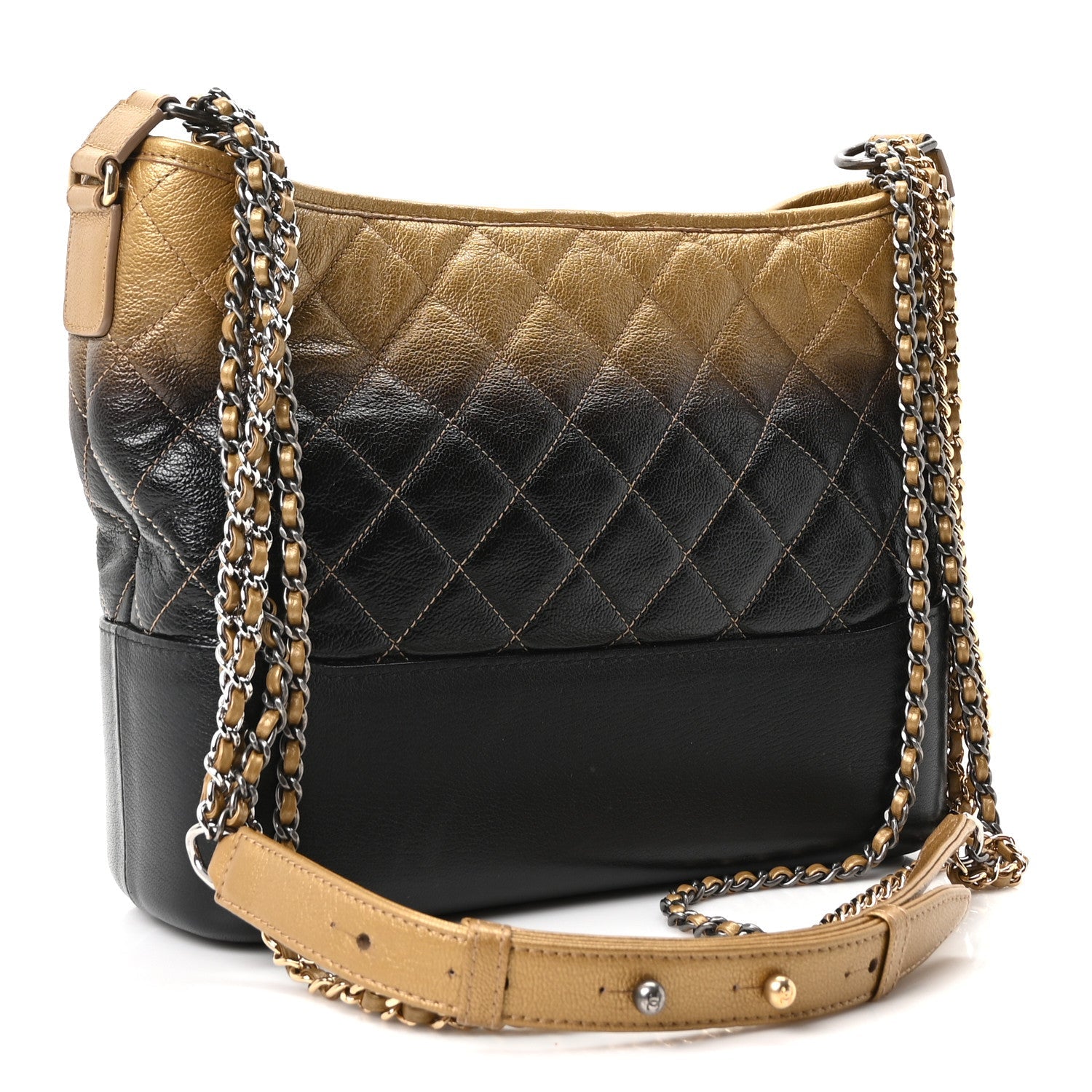 Metallic Goatskin Quilted Medium Gabrielle Hobo Dark Gold Bronze