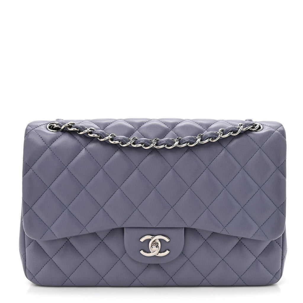 Lambskin Quilted Jumbo Double Flap Light Purple