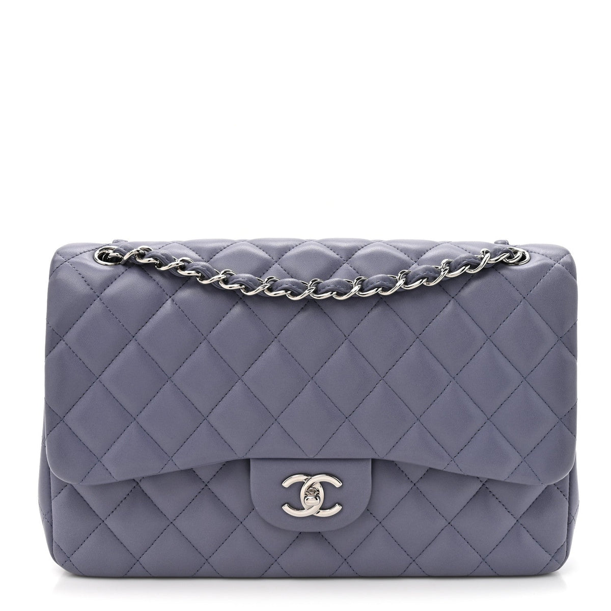 Lambskin Quilted Jumbo Double Flap Light Purple