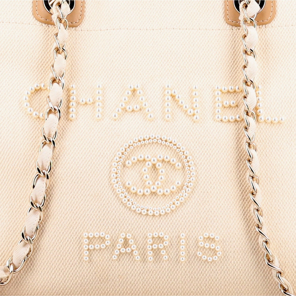 Canvas Pearl Medium Deauville Tote Ecru Beige