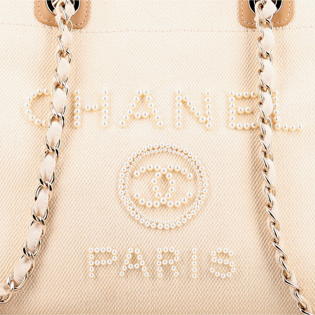 Canvas Pearl Medium Deauville Tote Ecru Beige