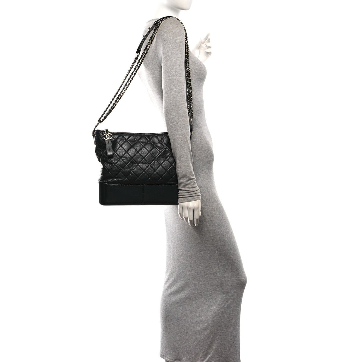 Aged Calfskin Quilted Large Gabrielle Hobo Black