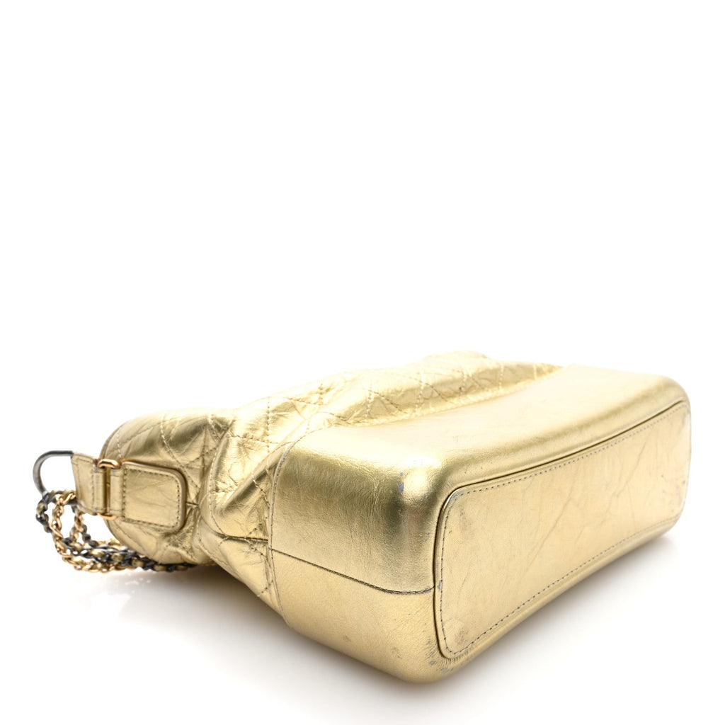 Metallic Aged Calfskin Quilted Medium Gabrielle Gold
