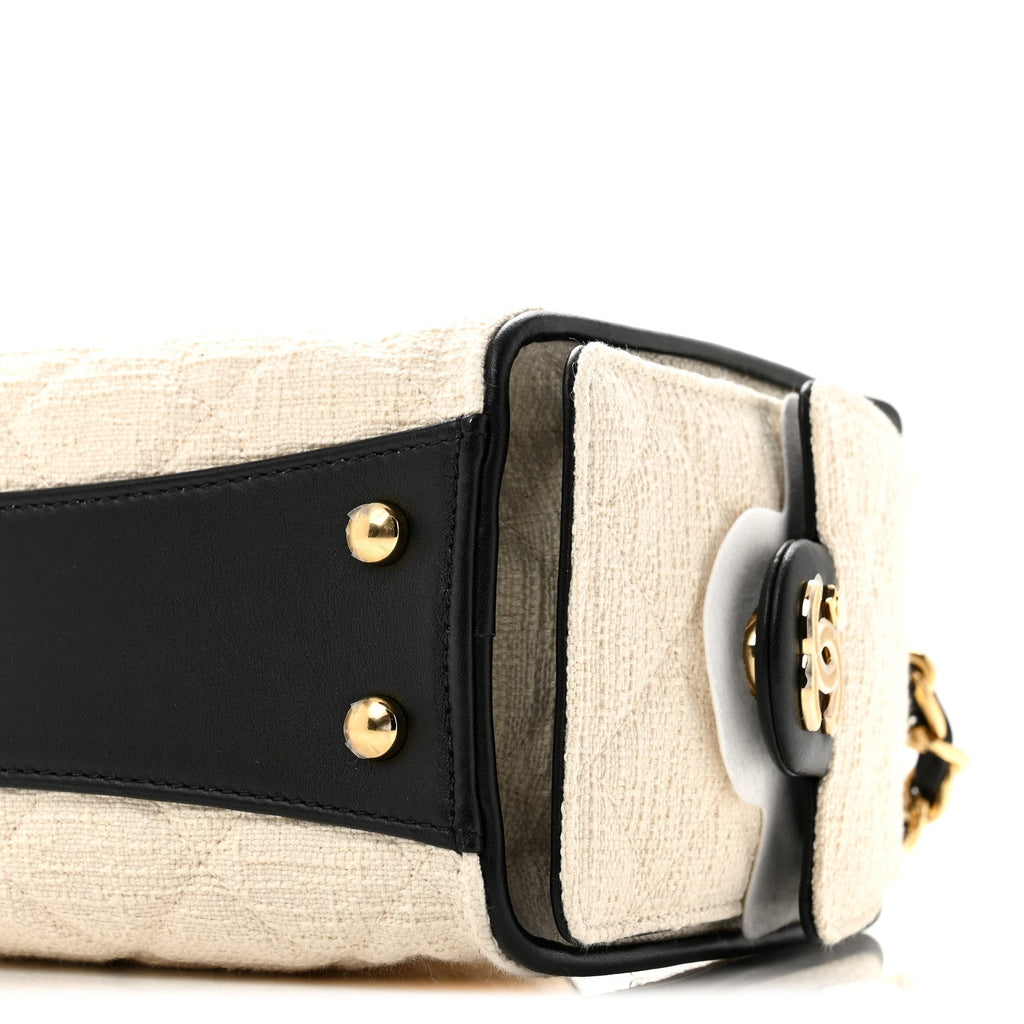 Canvas Calfskin Quilted Mini Chanel 25 Handbag Ecru Black