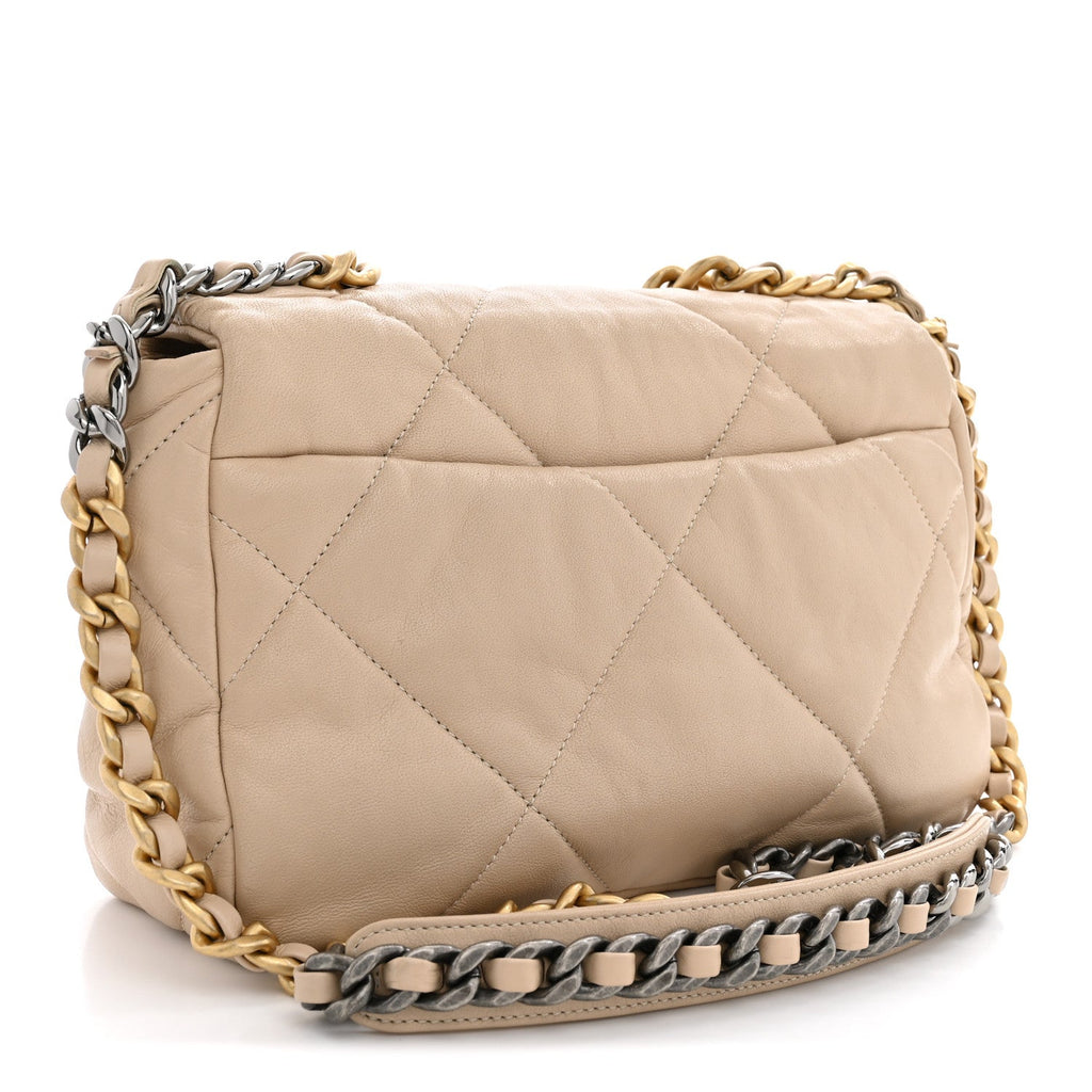 Lambskin Quilted Medium Chanel 19 Flap Light Beige