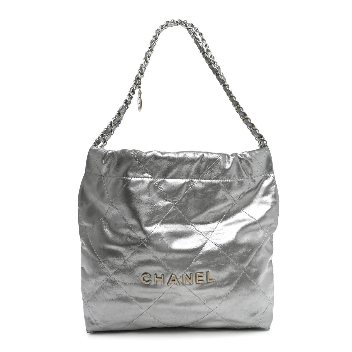 Metallic Calfskin Quilted Small Chanel 22 Silver