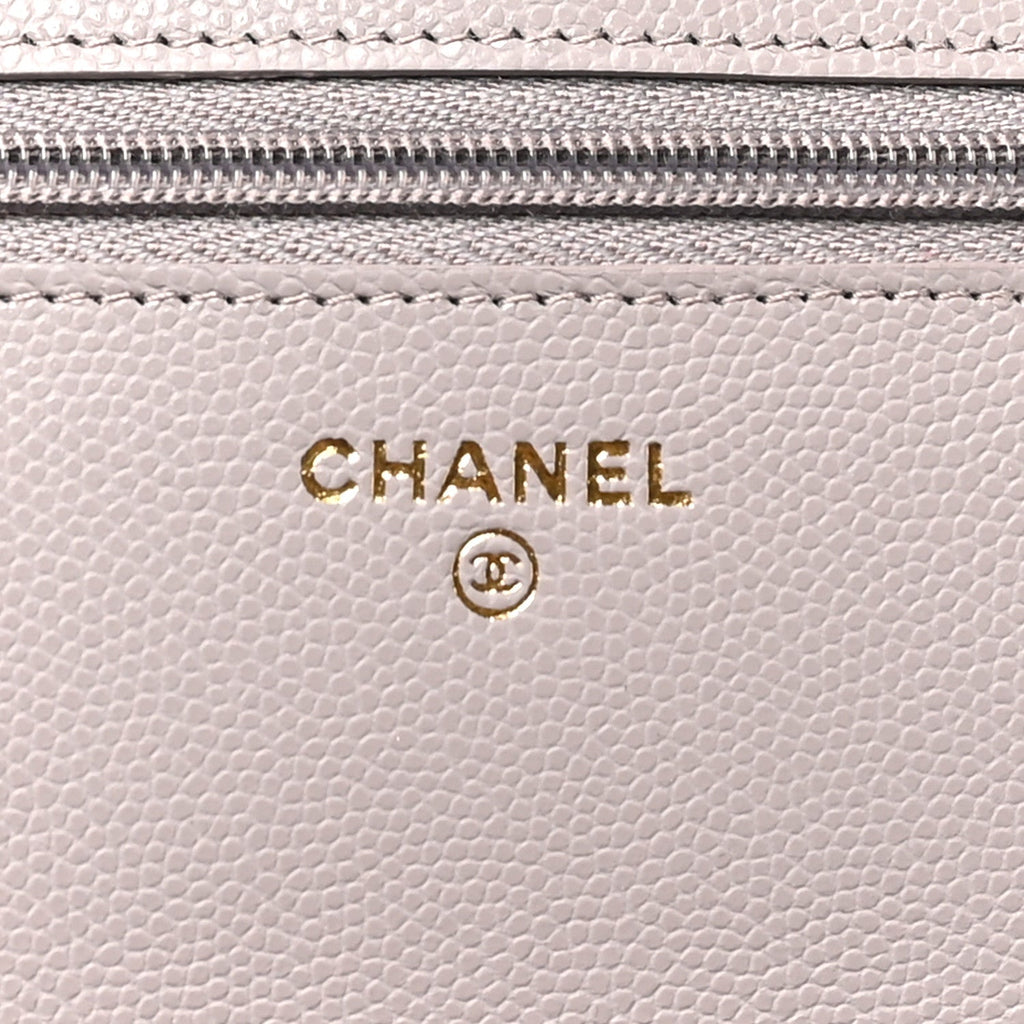 Grained Calfskin Quilted Strass CC Wallet On Chain WOC Dark Grey