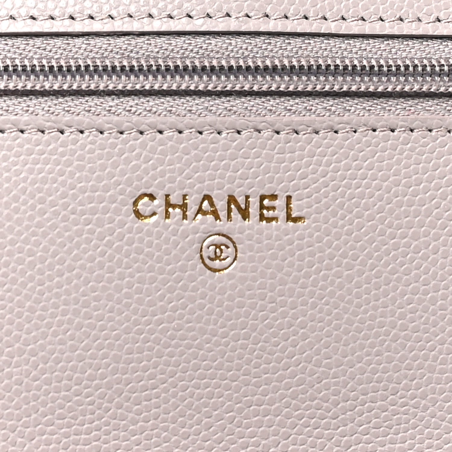 Grained Calfskin Quilted Strass CC Wallet On Chain WOC Dark Grey