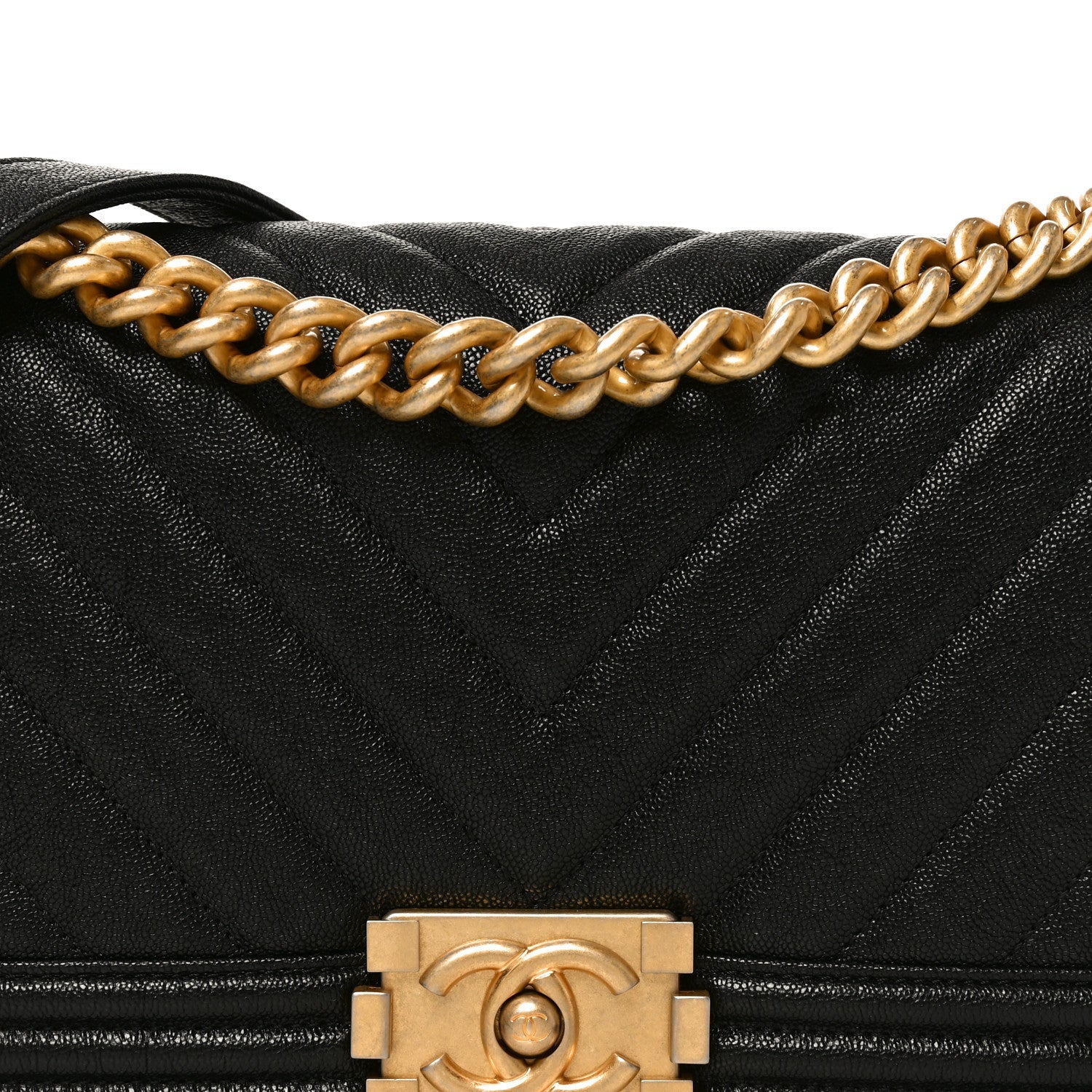 Caviar Chevron Quilted Medium Boy Flap Black