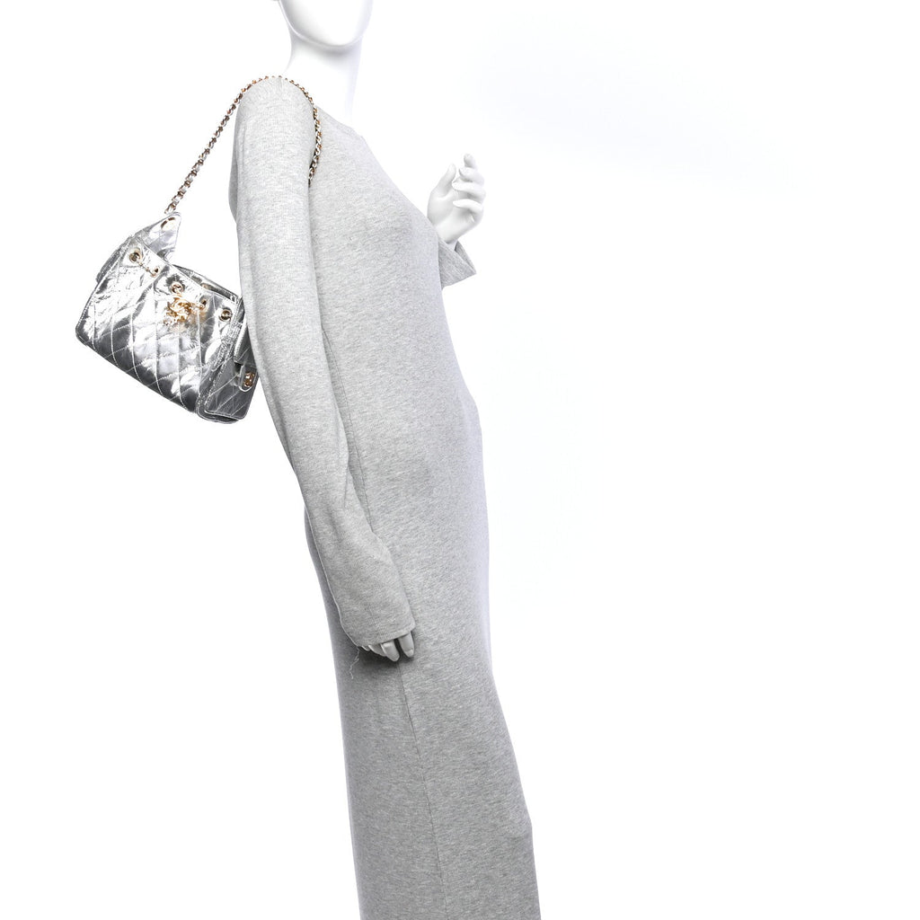 Metallic Aged Calfskin Quilted Mini Chanel 25 Handbag Silver