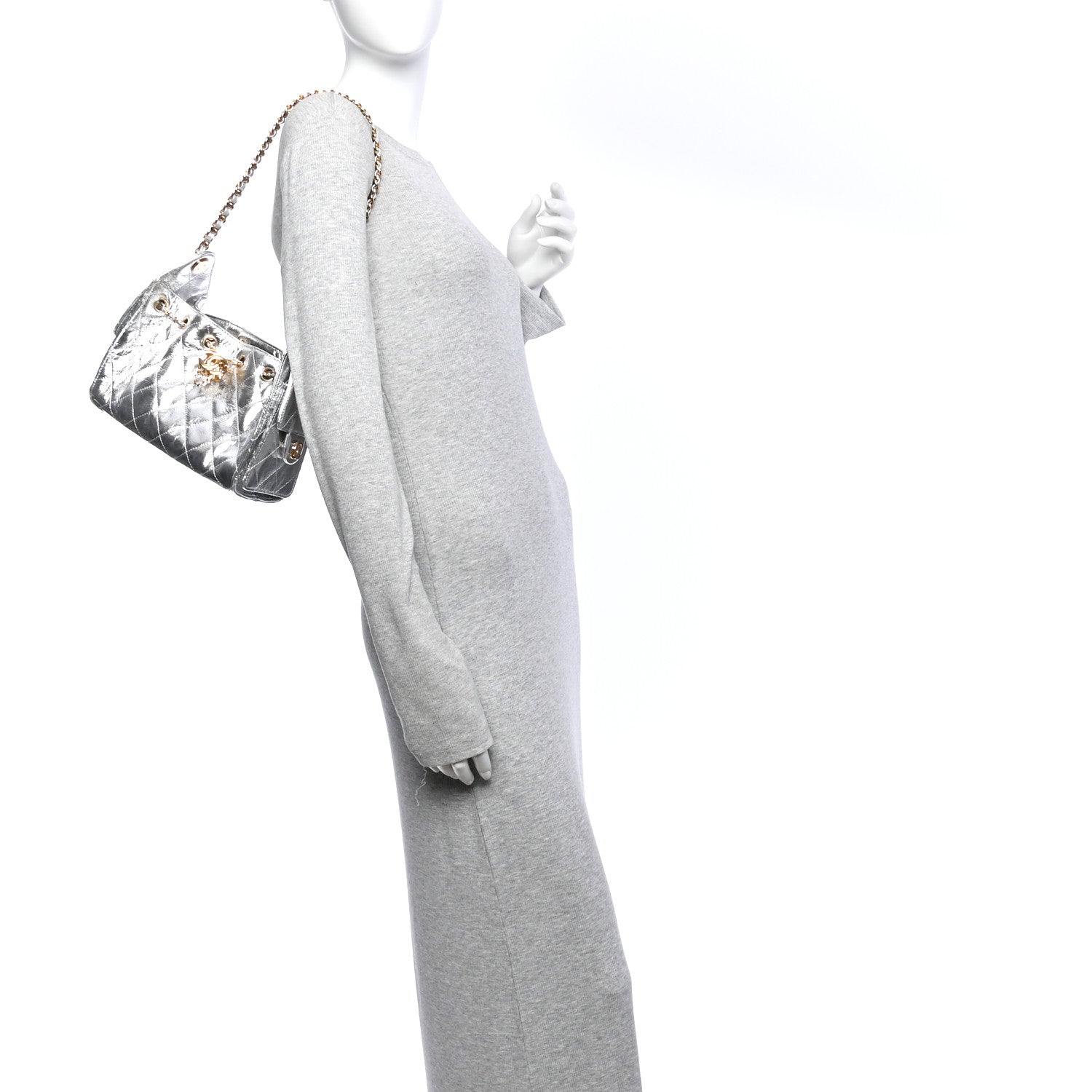 Metallic Aged Calfskin Quilted Mini Chanel 25 Handbag Silver