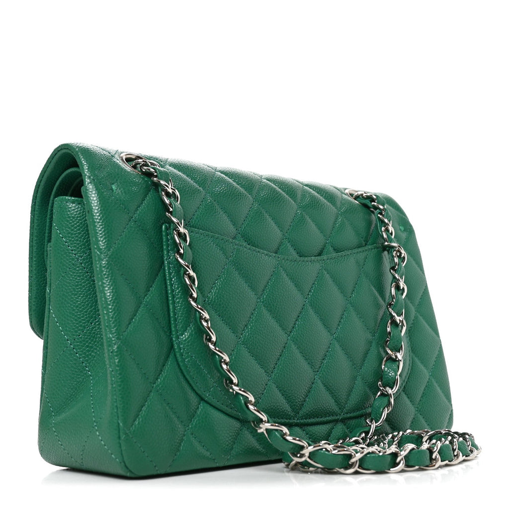 Caviar Quilted Small Double Flap Green