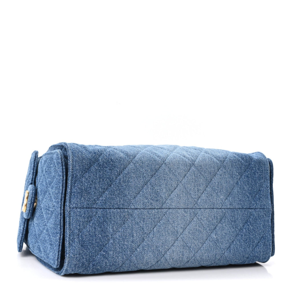 Washed Denim Quilted Small Chanel 25 Handbag Blue