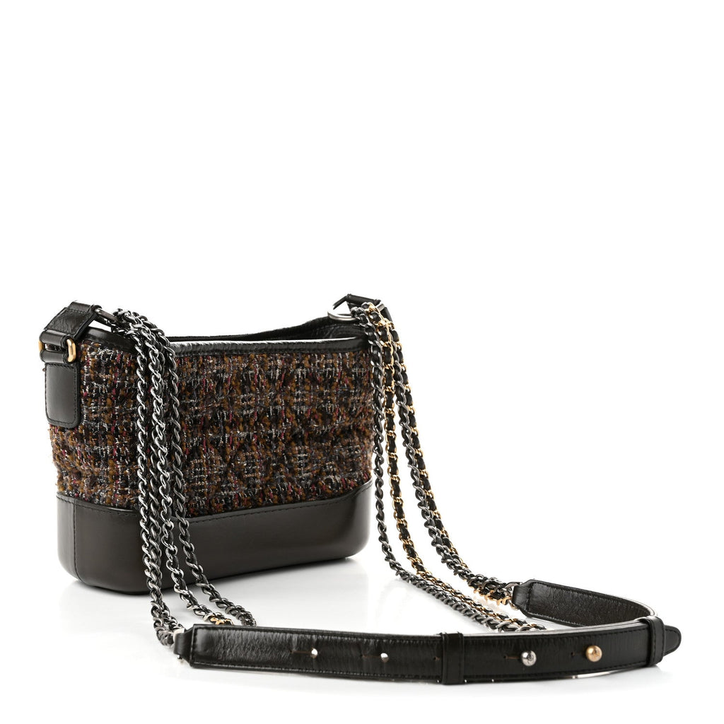 Tweed Calfskin Quilted Small Gabrielle Hobo Brown