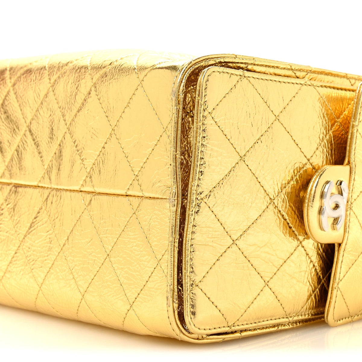 Metallic Aged Calfskin Quilted Small Chanel 25 Handbag Gold