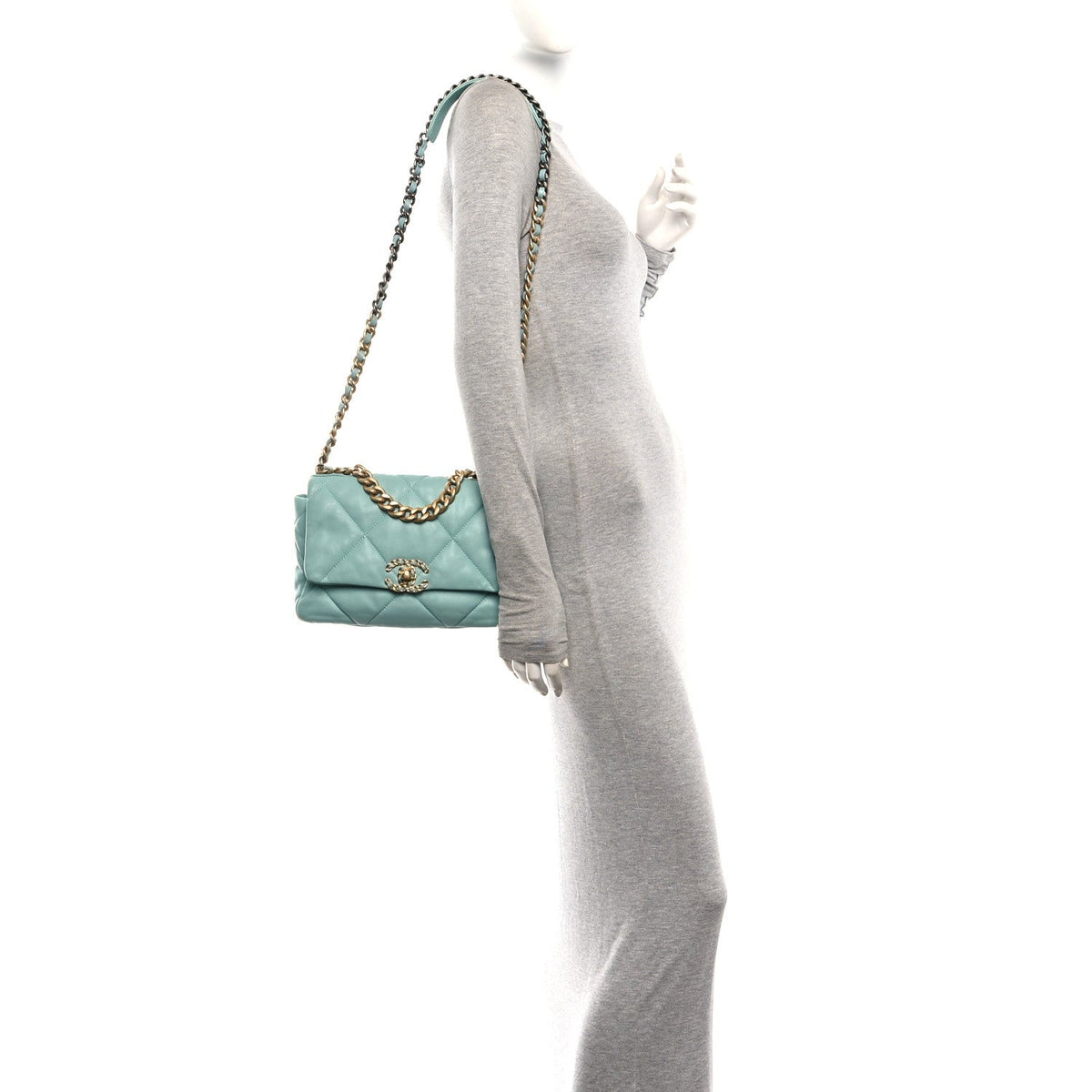 Goatskin Quilted Medium Chanel 19 Flap Light Blue