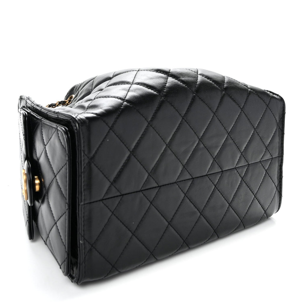 Shiny Crumpled Calfskin Quilted Small Chanel 25 Handbag Black