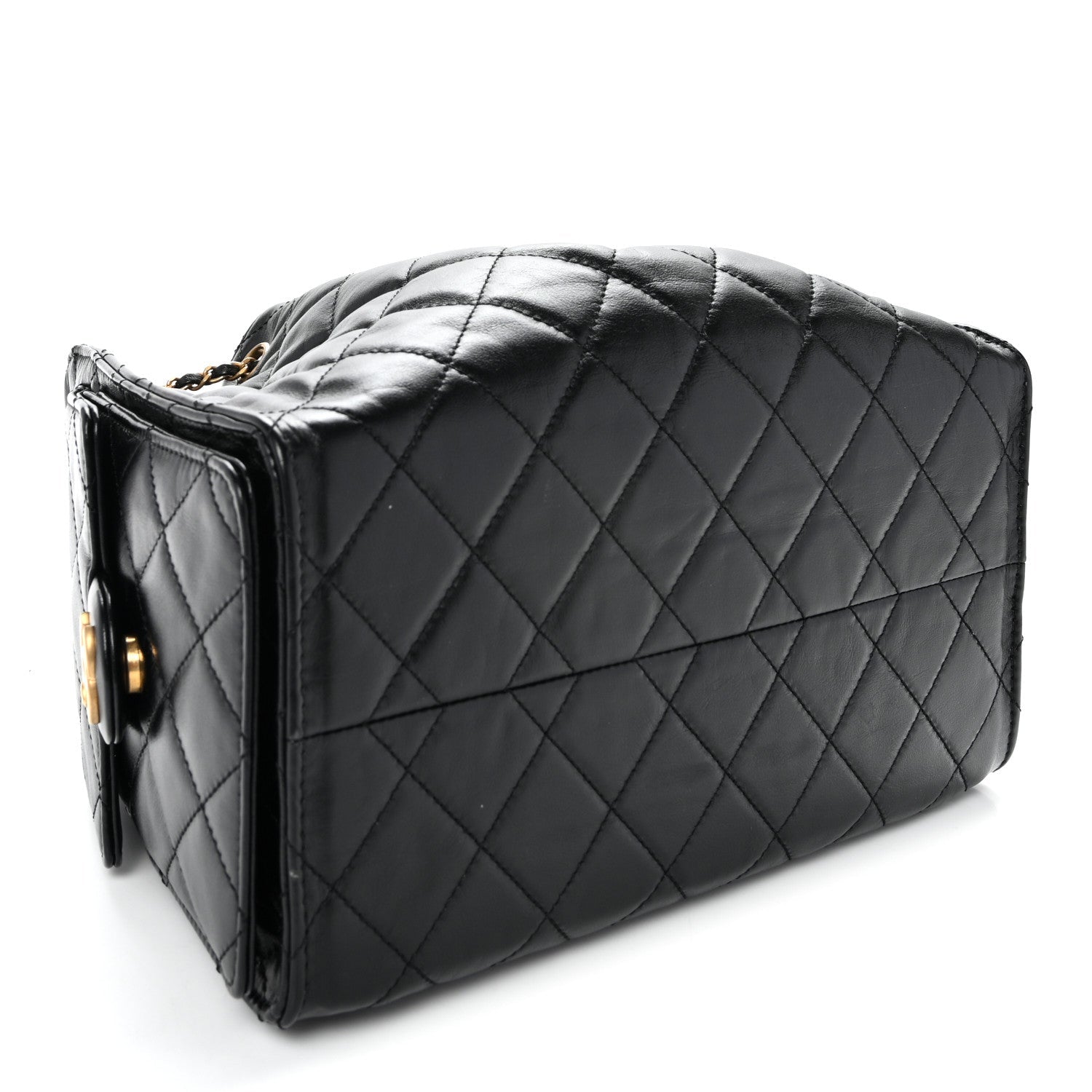 Shiny Crumpled Calfskin Quilted Small Chanel 25 Handbag Black
