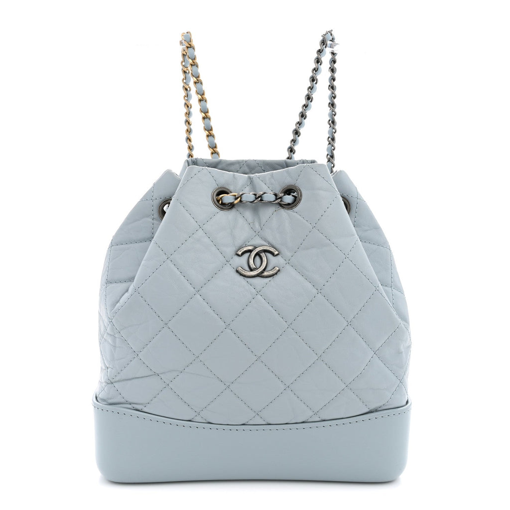 Aged Calfskin Quilted Small Gabrielle Backpack Light Blue