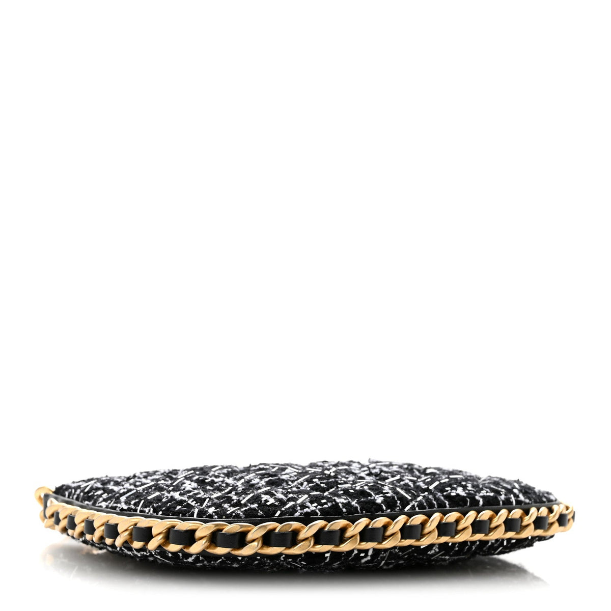 Tweed Sequin Quilted Trendy Chain Around Hobo Black White